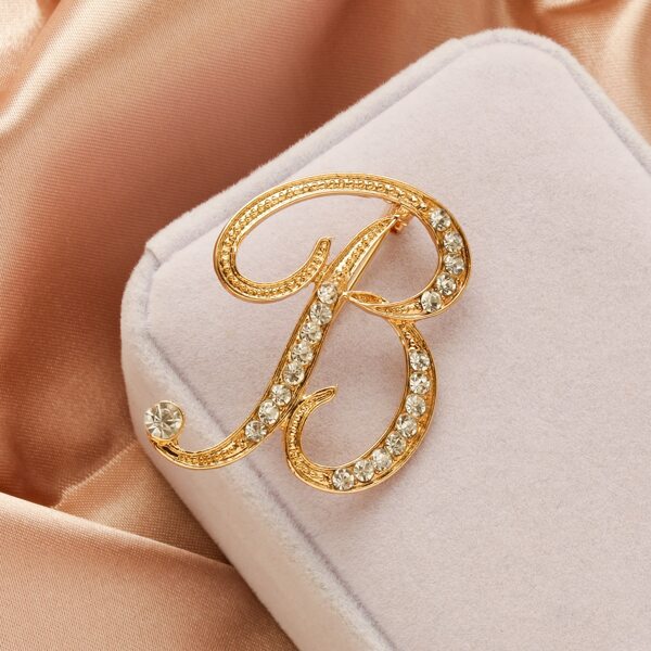 Rhinestone Letter Decor Brooch, Gold