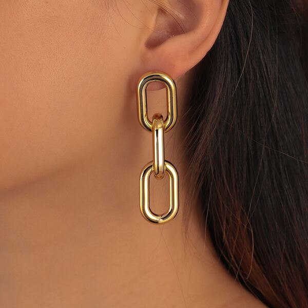 Geo Link Drop Earrings, Gold