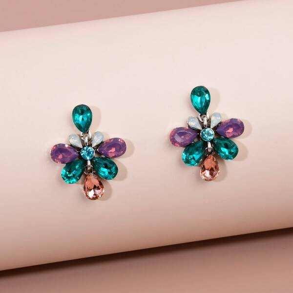 Rhinestone Drop Earrings, Green
