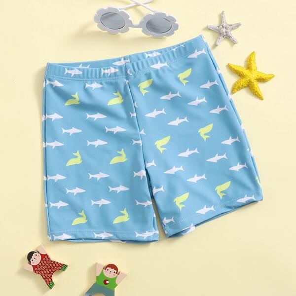 Boys Shark Print Swim Shorts, Baby blue