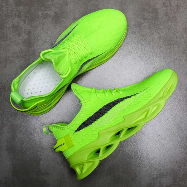Men Neon Lime Lace Up Decor Chunky Sneakers, Green neon