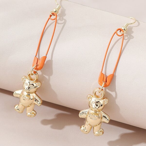 Bear Drop Earrings, Gold