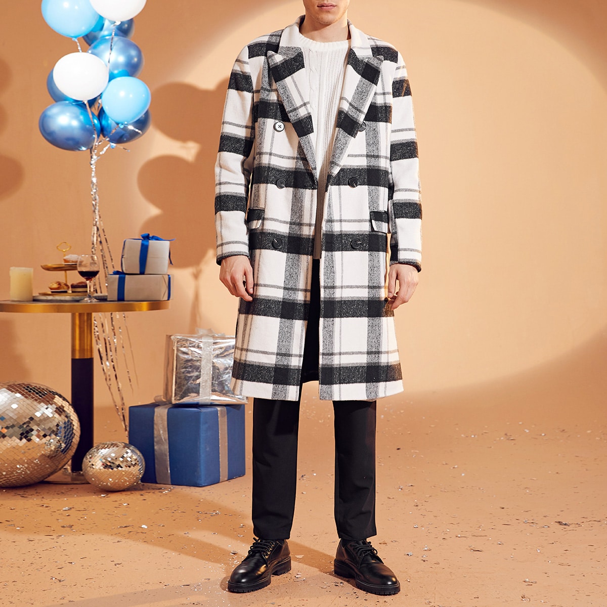 Мужской костюм с воротником в клетку бушлат