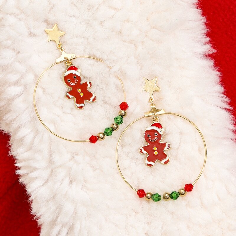 Christmas Gingerbread Man Drop Earrings, Multicolor 
Christmas Gingerbread Man Drop Earrings, Multicolor