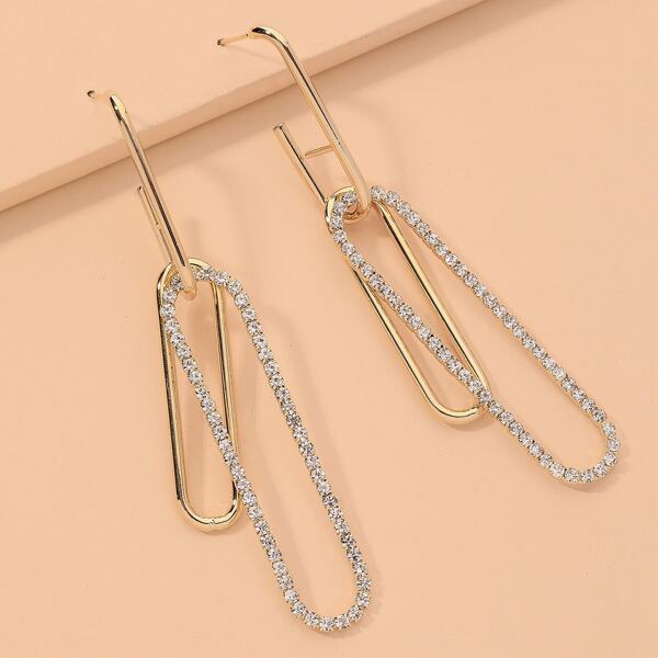 Rhinestone Detail Geo Earrings, Gold