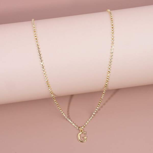 Letter Pendant Rhinestone Necklace, Gold