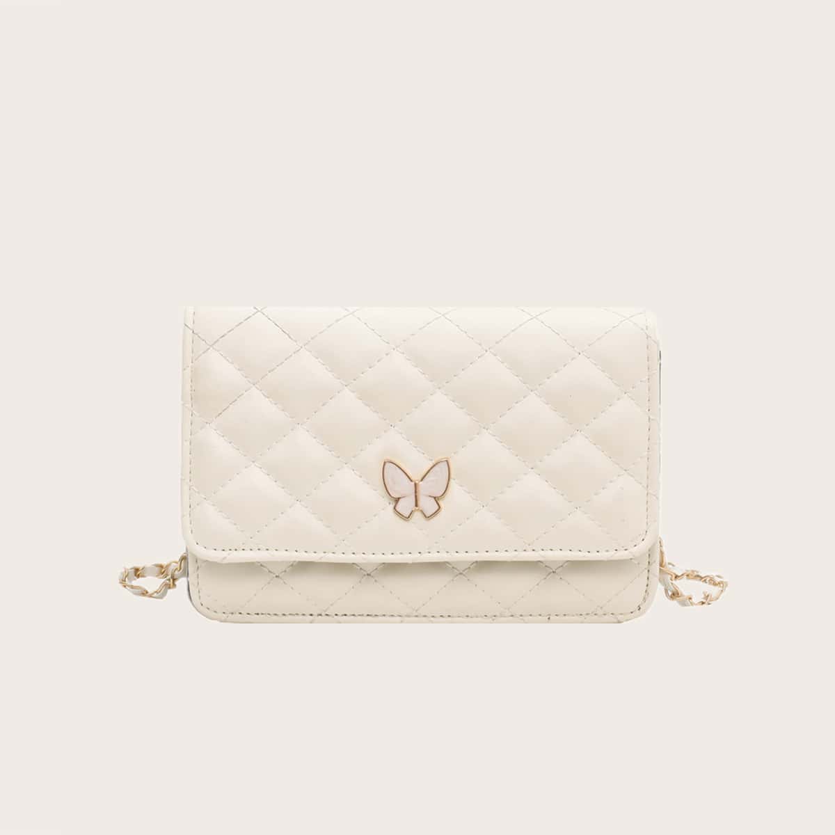 Butterfly Quilted Crossbody Bag, Beige 
Butterfly Quilted Crossbody Bag, Beige