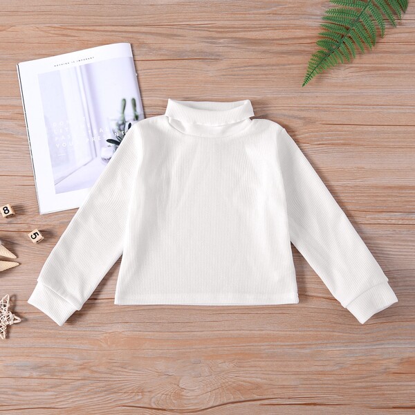 Toddler Girls Solid High Neck Tee, White