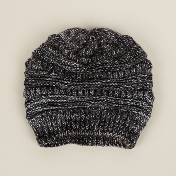Toddler Girls Knitted Beanie, Black and white