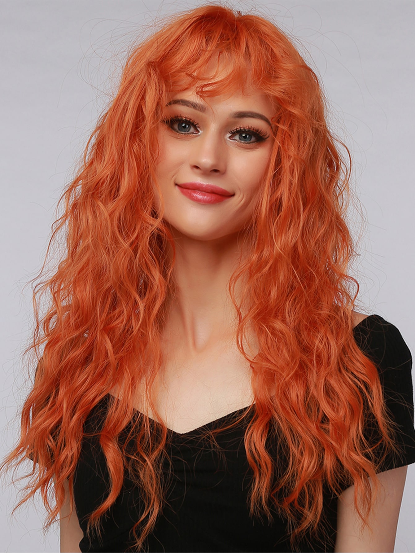 Natural Long Curly Wig With Bangs
