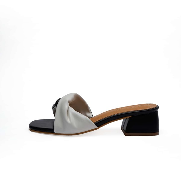 Two Tone Twist Block Heeled Mules, Black