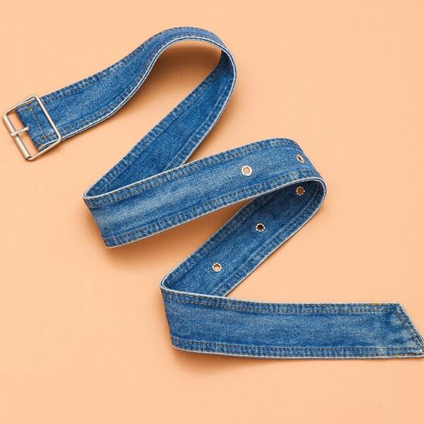 Men Square Buckle Belt, Blue