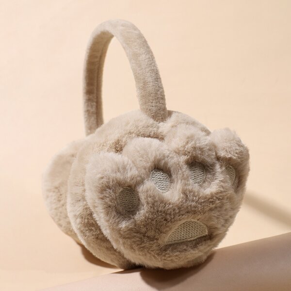 Embroidery Fluffy Earmuffs, Brown