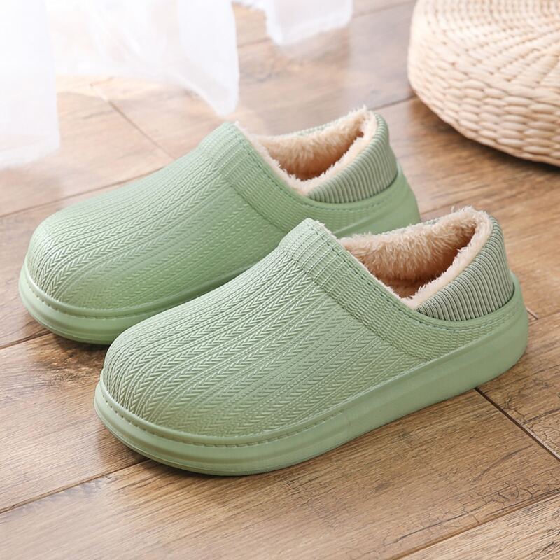 Faux Fur Lined Slippers, Green 
Faux Fur Lined Slippers, Green