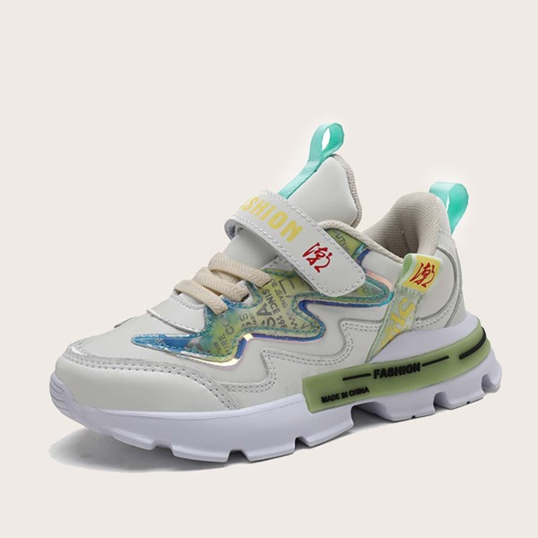 Girls Letter Graphic Velcro Strap Sneakers, Green