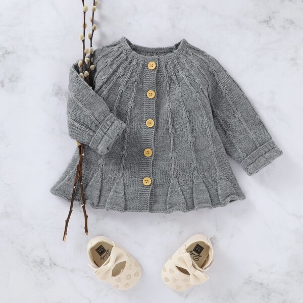 Toddler Girls Raglan Sleeve Button Front Cardigan, Grey