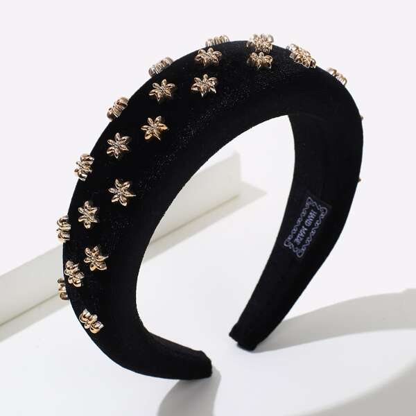 Flower Decor Padded Hair Hoop, Black