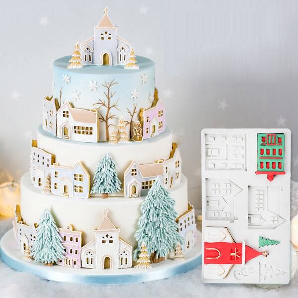 1pc Christmas House Shaped Mold, White