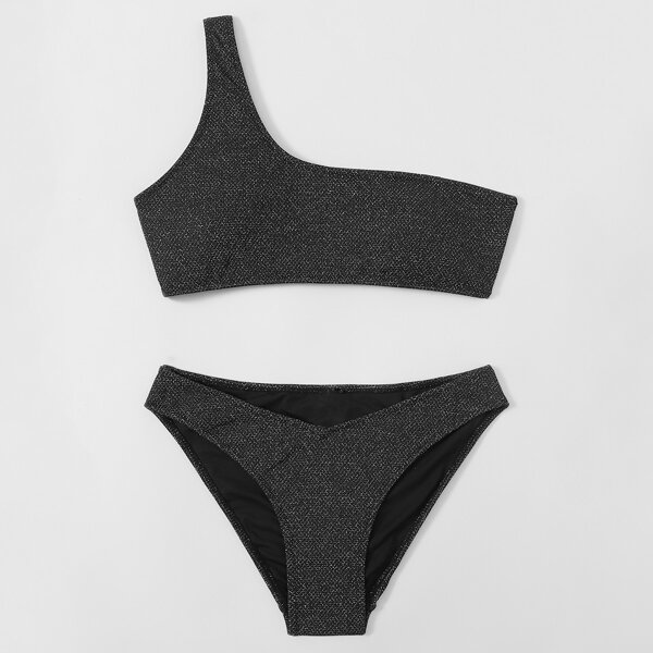One Shoulder Bikini Swimsuit, Black