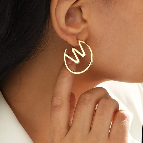 Letter Decor Cuff Hoop Earrings, Gold