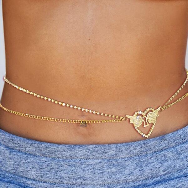 Heart Decor Waist Chain, Gold