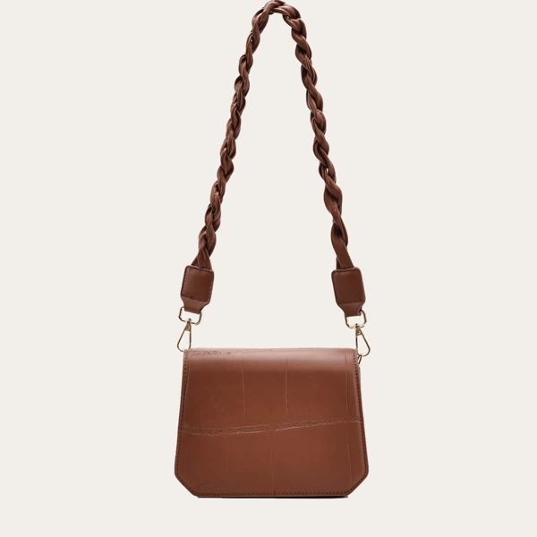 Croc Embossed Flap Shoulder Bag, Brown