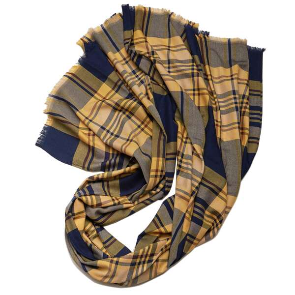 Plaid Pattern Raw Hem Scarf, Yellow