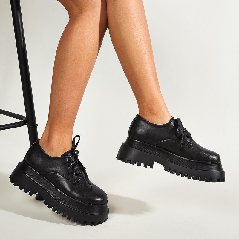 Minimalist Lace-up Front Flatform Shoes, Black 
Minimalist Lace-up Front Flatform Shoes, Black