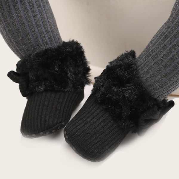Baby Girl Faux Fur Decor Ankle Boots, Black