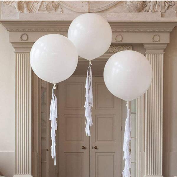 3pcs Balloon & 3pcs Ribbon Set, White