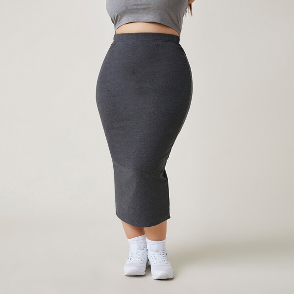 Plus High Waist Pencil Skirt, Dark grey