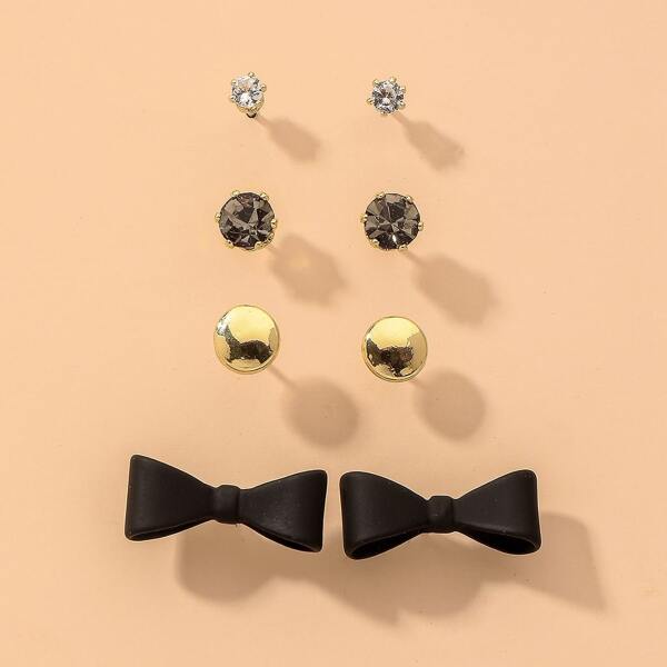 4pairs Rhinestone Detail Earrings, Black