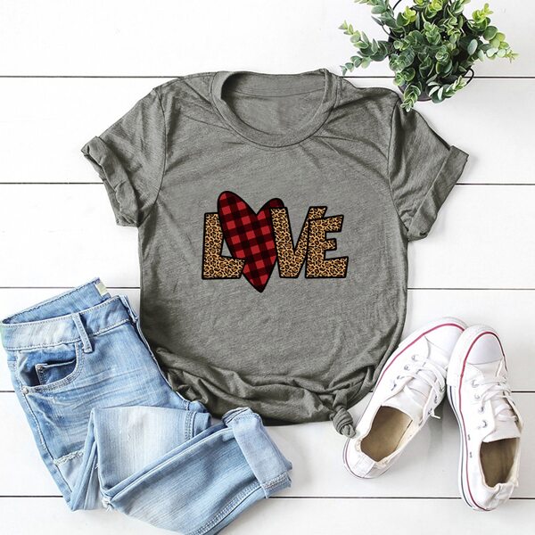 Heart And Letter Graphic Tee, Grey