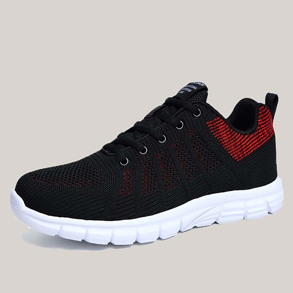 Men Lace-up Front Wide Fit Knit Sneakers, Black