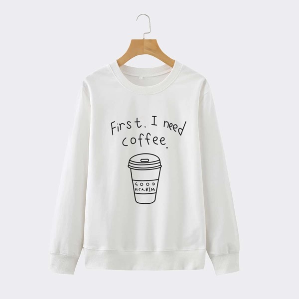 Slogan & Cartoon Graphic Sweatshirt, White