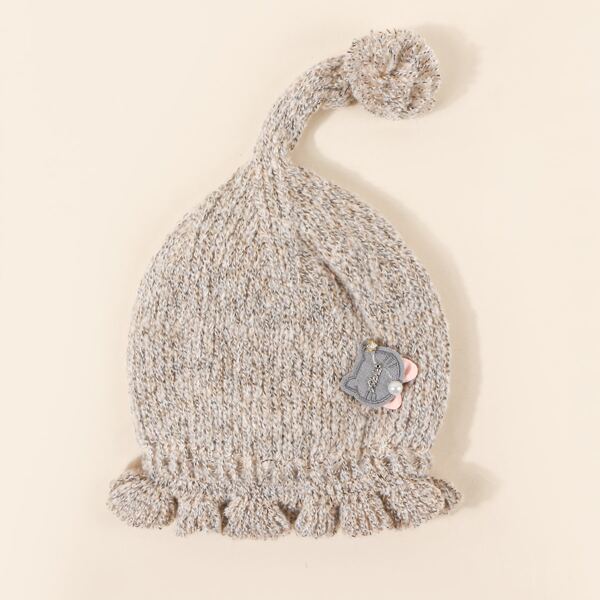 Baby Ruffle Hem Knit Hat, Khaki