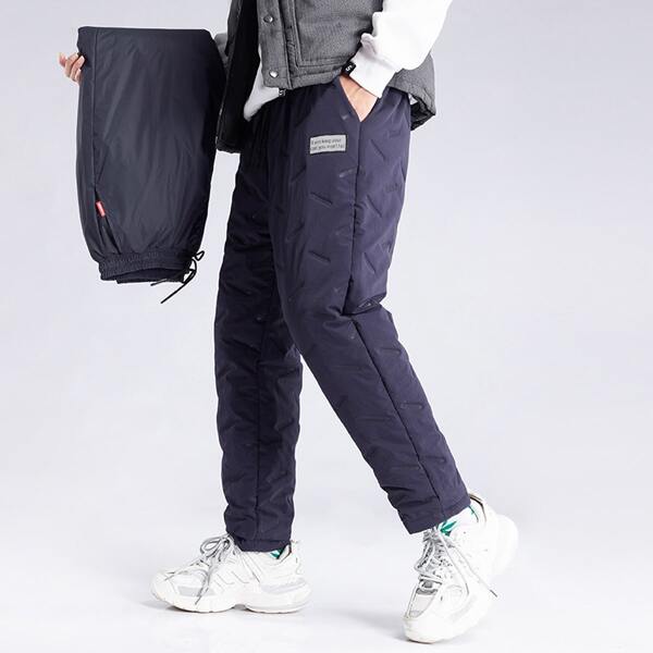 Men Reversible Letter Patched Pants, Navy blue