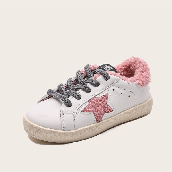 Girls Star Pattern Low Top Warm Sneakers, White