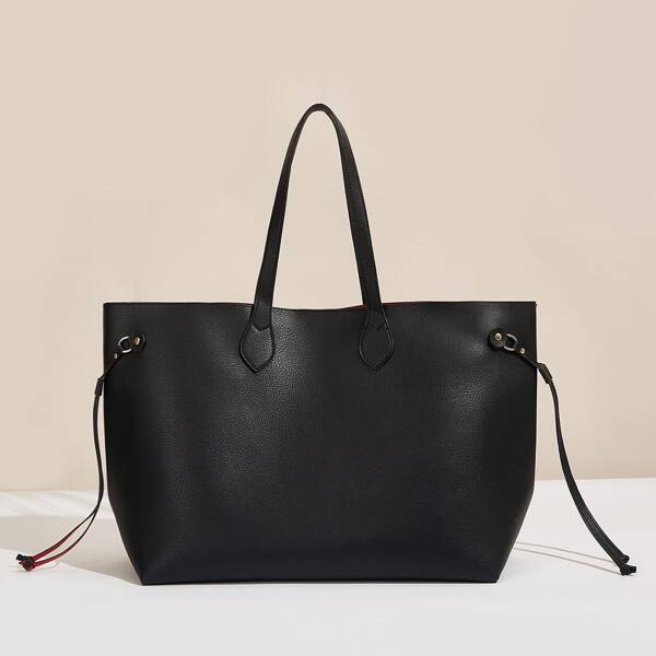 Minimalist Large Tote Bag With Purse, Black