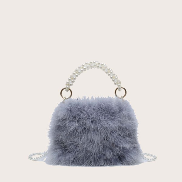 Faux Fur Clutch Bag, Grey