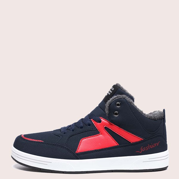 Men Lace Up Front Warm Sneakers, Navy blue