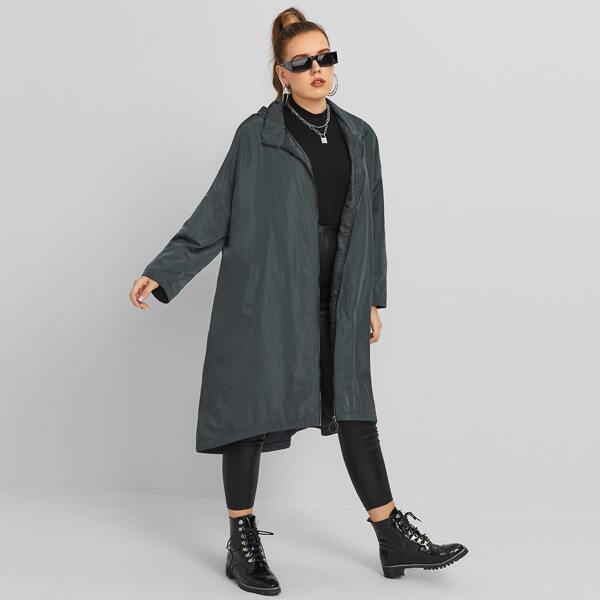 Plus O-ring Zipper Front Wind Jacket, Dark grey