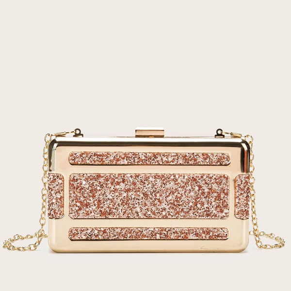 Metallic Glitter Detail Clutch Bag, Rose gold