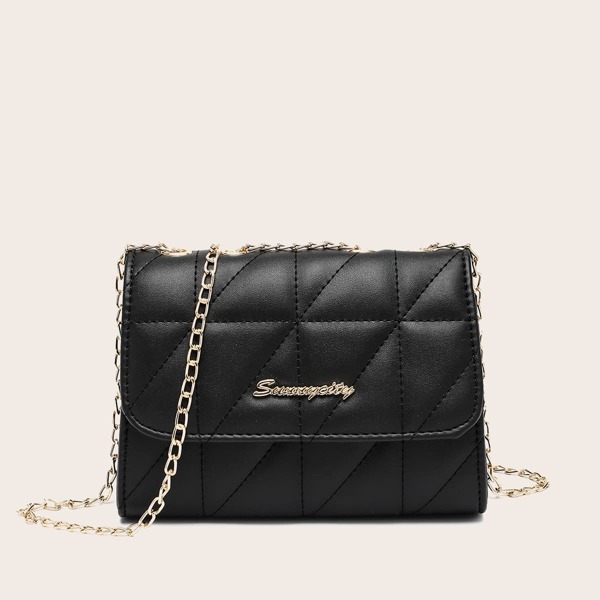 Stitch Detail Chain Shoulder Bag, Black