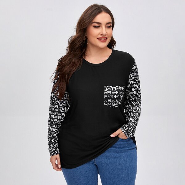 Plus Letter Graphic Pocket Front Tee, Black