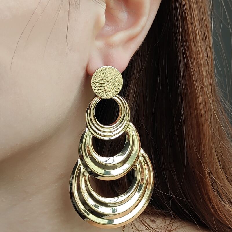 Layered Circle Drop Earrings, Gold 
Layered Circle Drop Earrings, Gold
