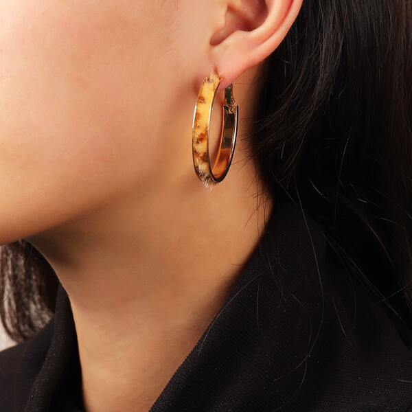 Graphic Hoop Earrings, Brown