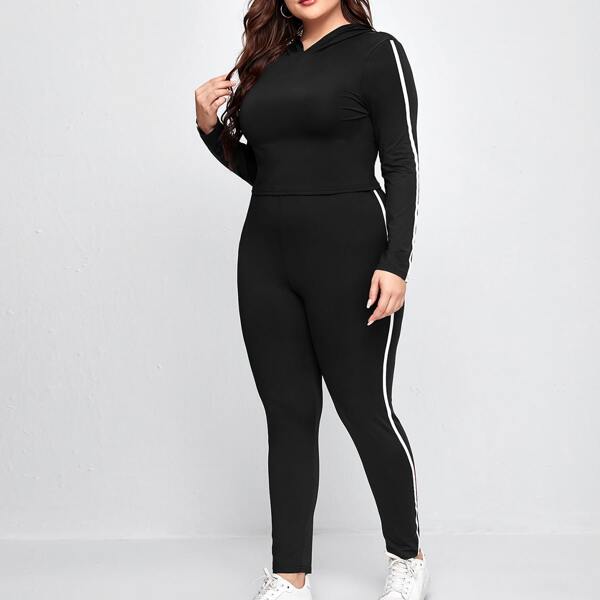 Plus Side Stripe Hoodie & Leggings, Black