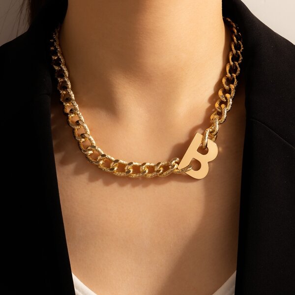Letter Decor Chain Necklace, Gold