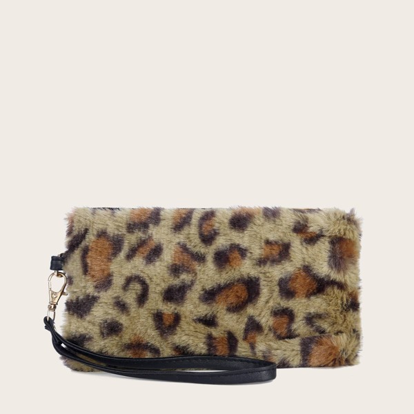Leopard Print Fluffy Clutch Bag, Multicolor